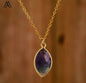 Nytt MICCI Design Oval Stone Kjede, 18K Goldplated, Fluorite Rainbow
