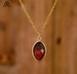 Nytt MICCI Design Oval Stone Kjede, 18K Goldplated, Rhodonite