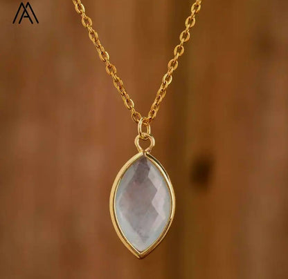 Nytt MICCI Design Oval Stone Kjede, 18K Goldplated, Lake Blue Malaysia JADE