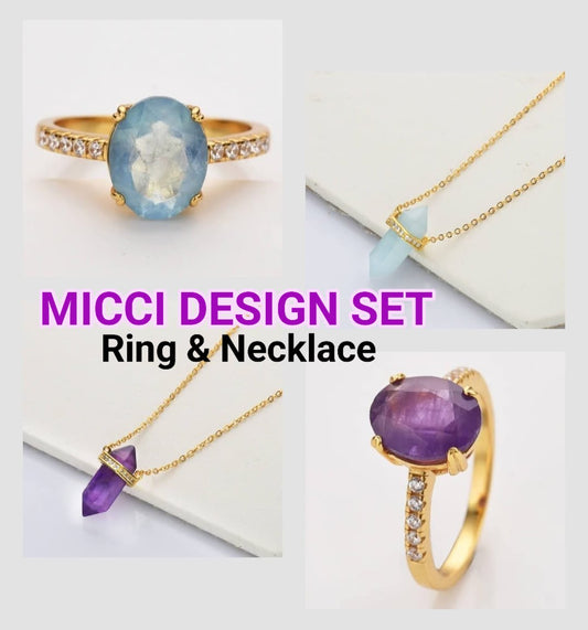 Nye MICCI DESIGN 18K Goldplated - 925s Ring og Kjedesett med natural stones