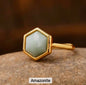 Nye MICCI Design Natural Amazonite Stone Ring, 18K Goldplated, one size - justerbar, 6 kantet