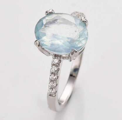 MICCI Design Ring, Natural Stone - Oval AQUAMARINE m/ Zirkoner - 925s Silver
