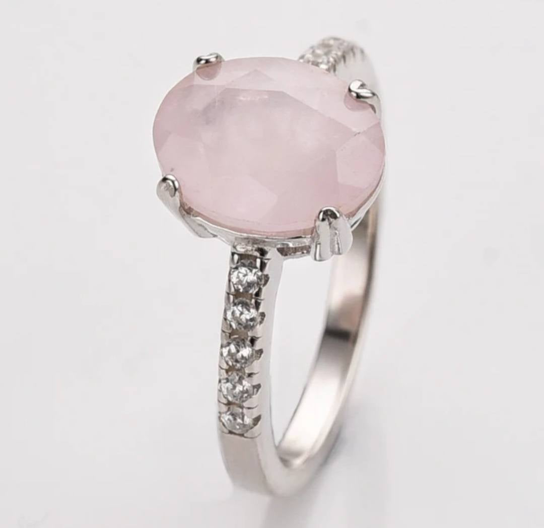 MICCI Design Ring, Natural Stone - Oval ROSE QUARTZ m/ Zirkoner - 925s Silver