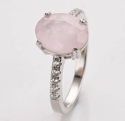 MICCI Design Ring, Natural Stone - Oval ROSE QUARTZ m/ Zirkoner - 925s Silver