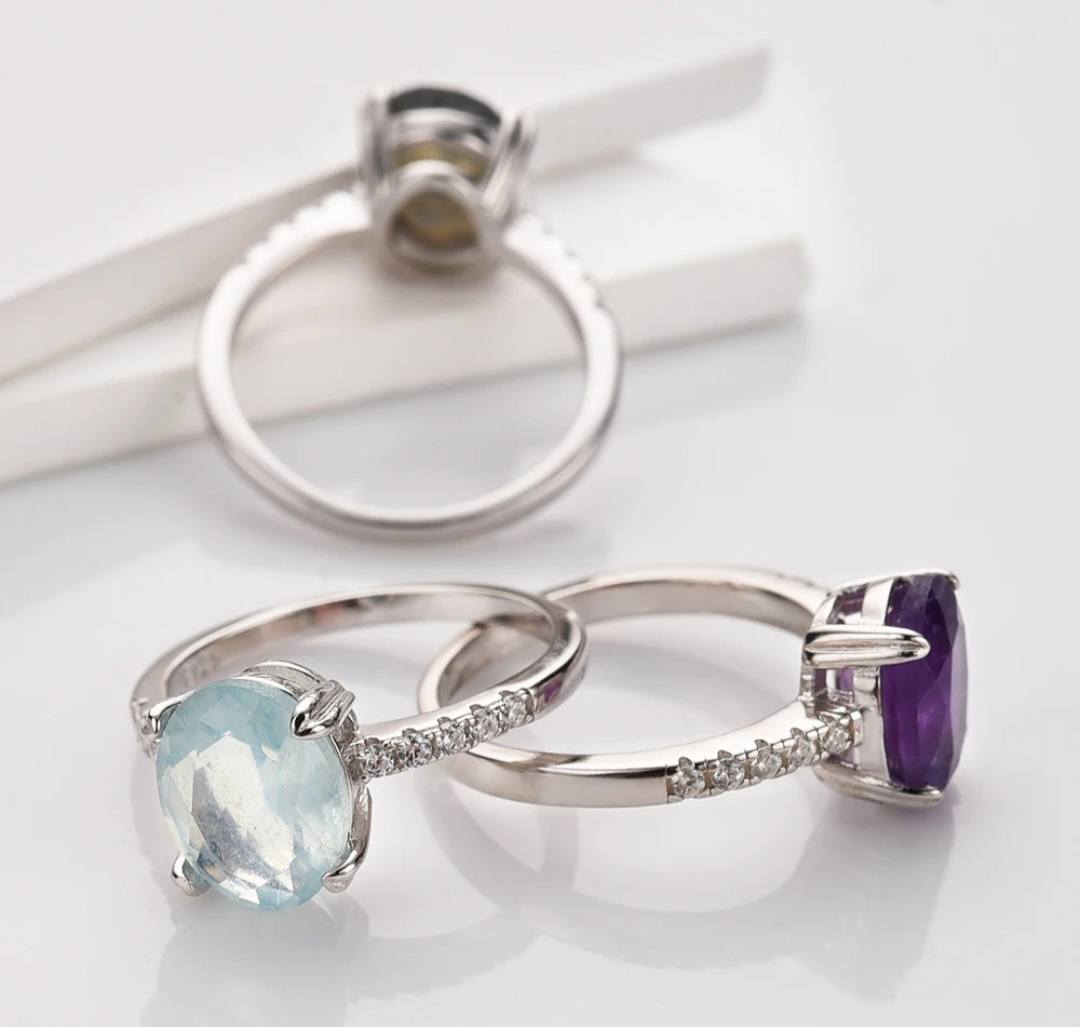 MICCI Design Ring, Natural Stone - Oval AQUAMARINE m/ Zirkoner - 925s Silver