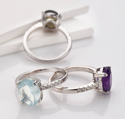 MICCI Design Ring, Natural Stone - Oval AQUAMARINE m/ Zirkoner - 925s Silver