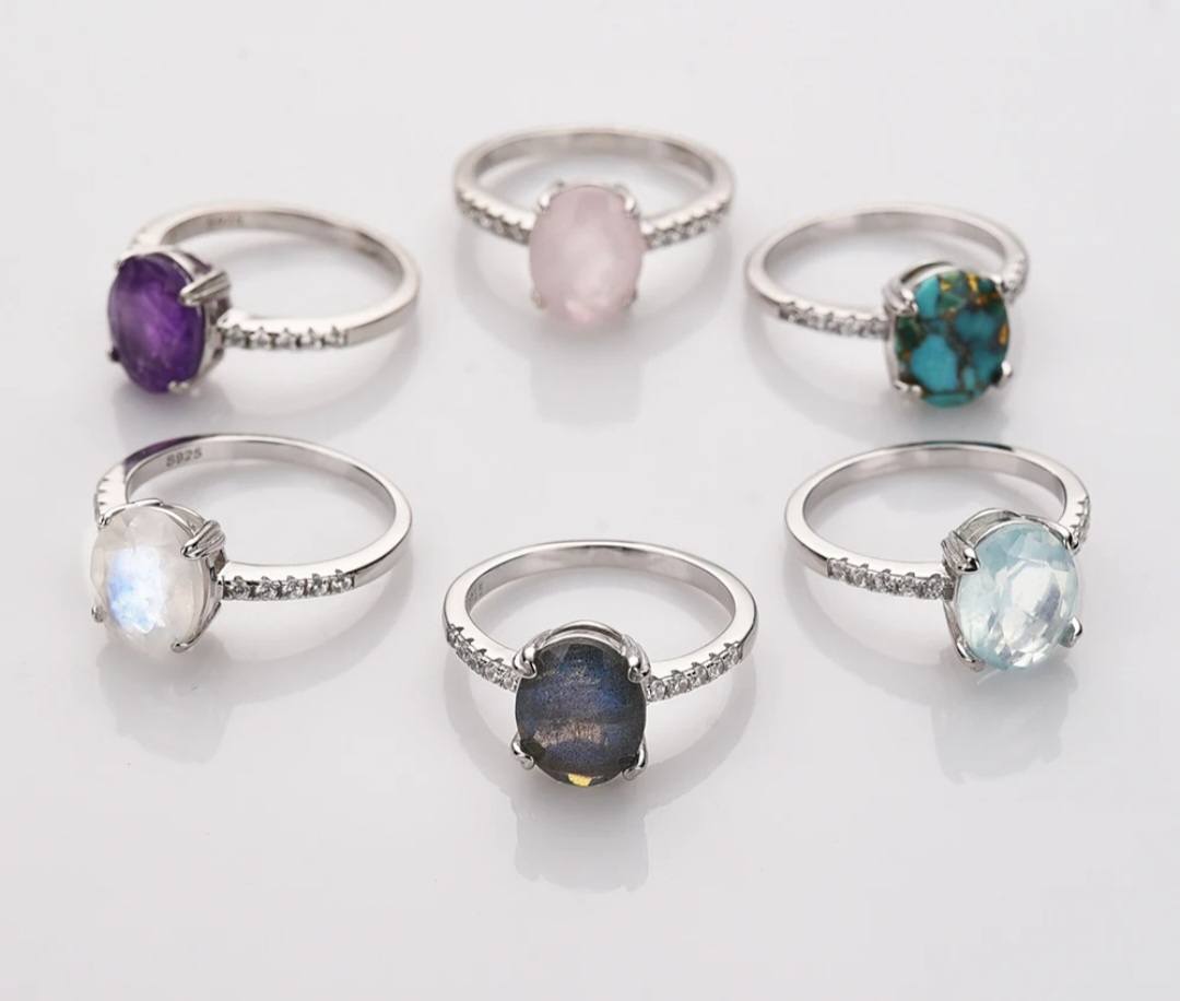 MICCI Design Ring, Natural Stone - Oval AQUAMARINE m/ Zirkoner - 925s Silver