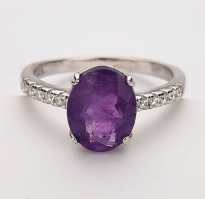 MICCI Design Ring, Natural Stone - Oval AMETYST m/ Zirkoner - 925s Silver