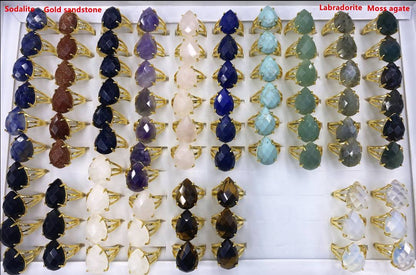 Nye MICCI Design Natural Ametyst Stone Ring, Tear Drop - 18K Goldplated, one size - justerbar