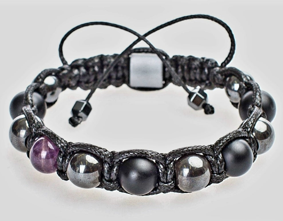 KAMPANJE/Trendy og Exclusivt Shambhala ArmbÅnd, Ametyst, Black Onyx, Hematite Unisex og justerbare