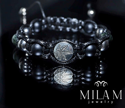 KAMPANJE/Trendy og Exclusivt Shambhala ArmbÅnd ,  Sort Obsidian, Hematite Bracelet  , unisex og justerbare
