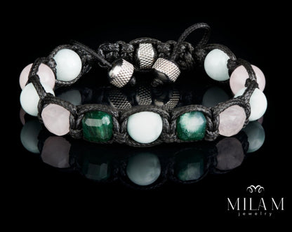 KAMPANJE / New Trendy og Exclusivt Shambhala ArmbÅnd, Ultimate Protection & Balance, Aquamarine, Rose Quartz