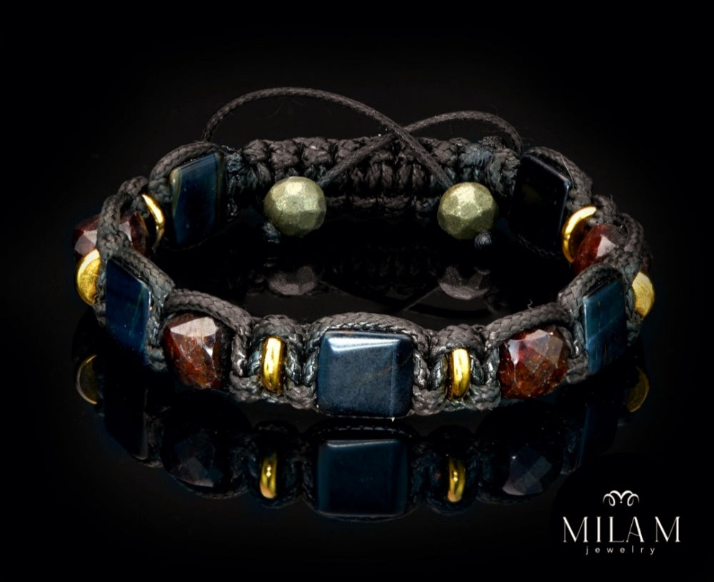 New 2025 Design / Trendy og Exclusivt Shambhala ArmbÅnd, Pyrite gemstone Flat beads. Black tourmaline cubes , Unisex