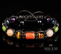 New Design / Trendy og Exclusivt Shambhala ArmbÅnd, 7 Chakra bracelet Red coral, Real Sapphire, Sunstone, Peridot,