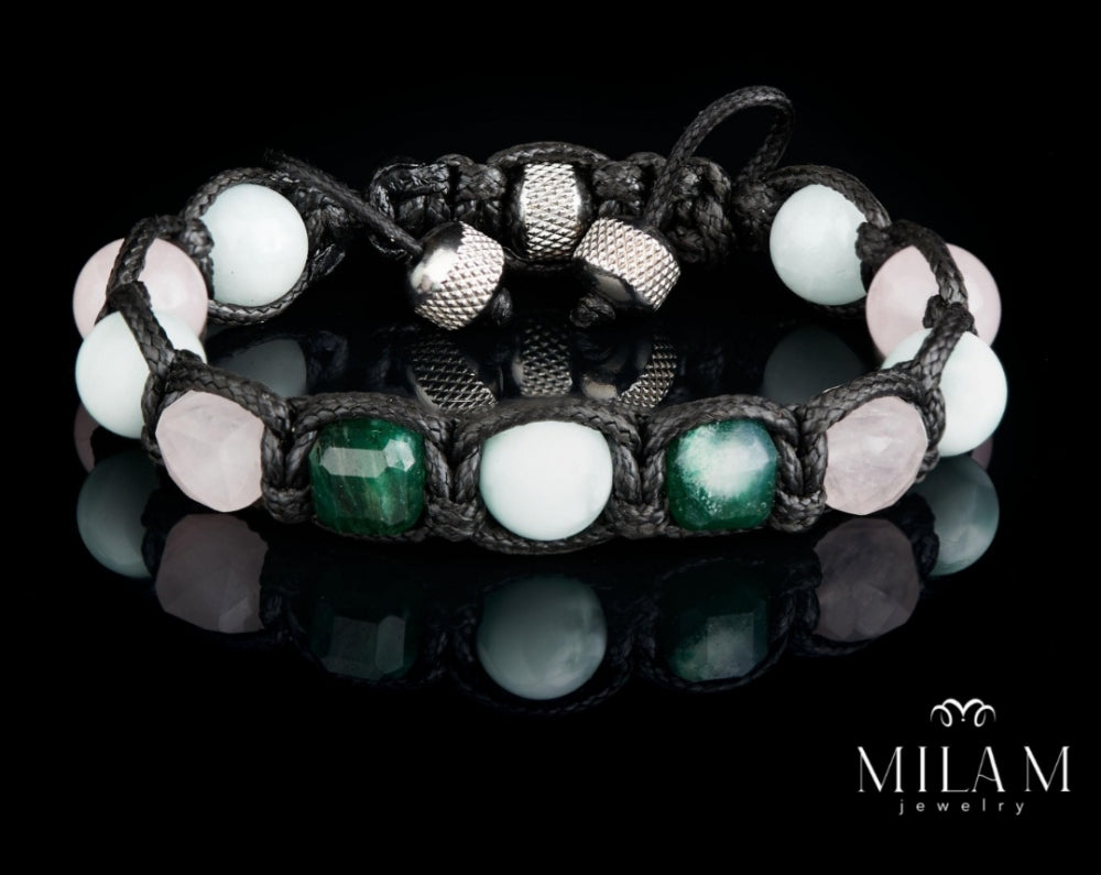 KAMPANJE / New Trendy og Exclusivt Shambhala ArmbÅnd, Ultimate Protection & Balance, Aquamarine, Rose Quartz