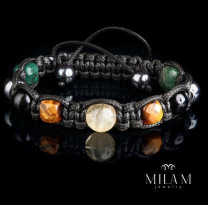 KAMPANJE / Trendy og Exclusivt Shambhala ArmbÅnd, Spiritual Fortune, Citrine, Golden Obsidian, Fuchsite, Tigereye