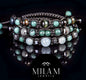 Trendy og Exclusivt Shambhala ArmbÅnd , Triple Set / Blue Tigereye, Aquamarin, Moonstone, Hematitt, Grønn Agat, Larvikit