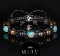 Trendy og Exclusivt Shambhala ArmbÅnd , Apatite, blue Tiger eye, Aquamarine, Tiger eye gemstone , unisex og justerbare