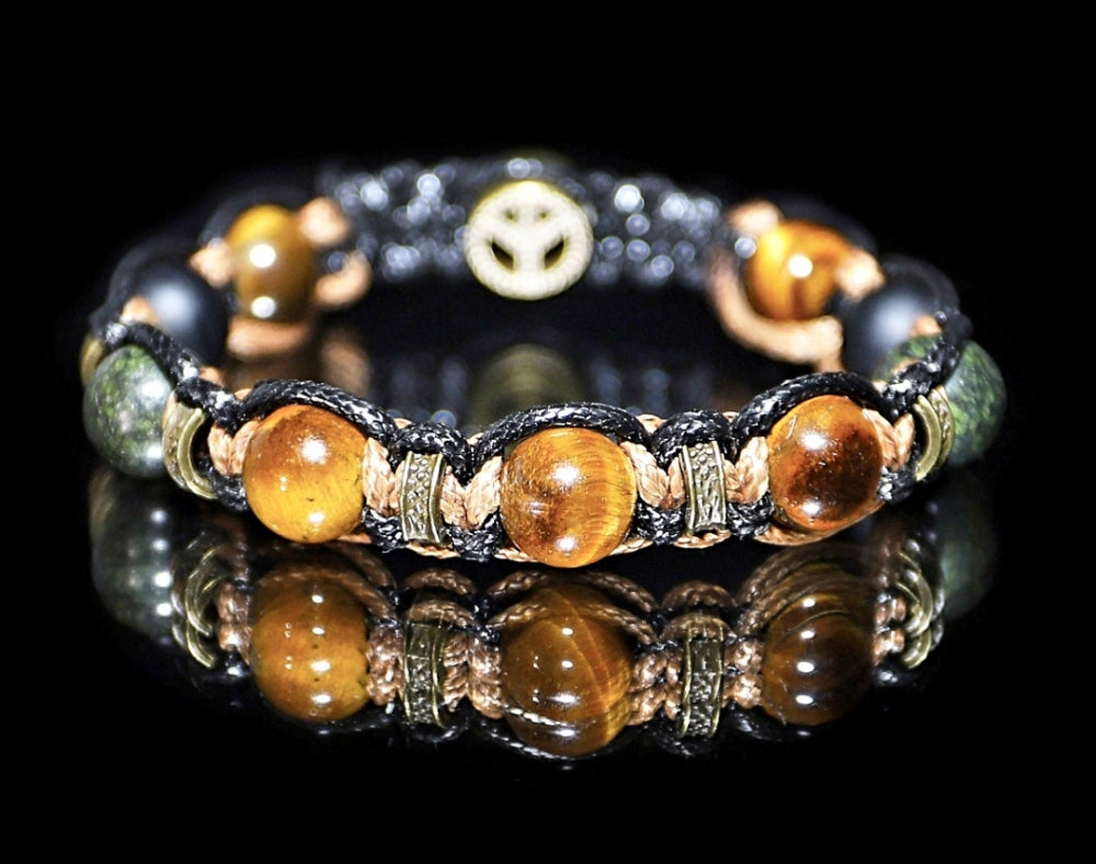 Trendy og Exclusivt Shambhala ArmbÅnd , Tigerøye, Serpentin og Onyx  , unisex og justerbare