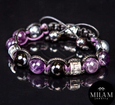 MÅNEDENS UTVALGTE /Trendy og Exclusivt Shambhala ArmbÅnd , Ametyst, Sort Turamalin og Hematitt, unisex og justerbare