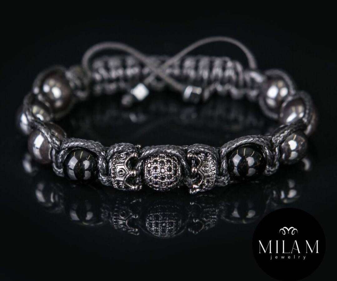 MÅNEDENS UTVALGTE / Trendy og Exclusivt Shambhala Armbånd , Black Men & Woman 's Bracelet Crown Cz Diamond Jewelry Onyx Hematite & Black Elegant Bracelet
