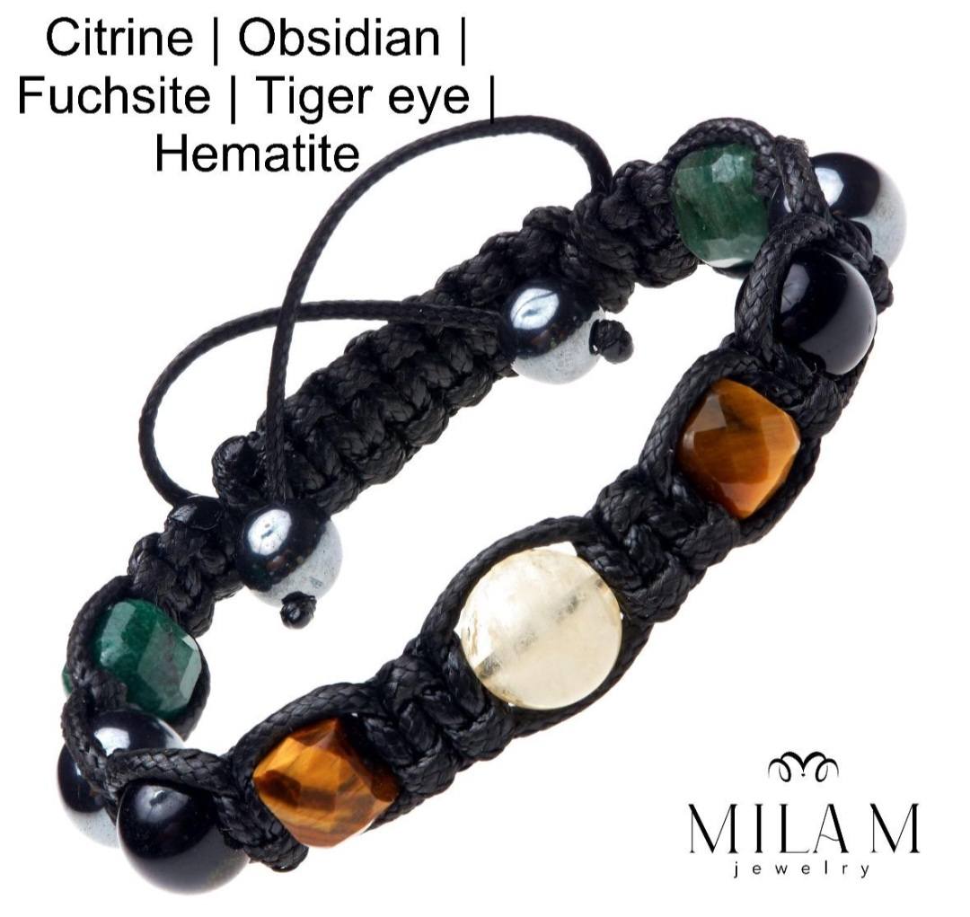 KAMPANJE / Trendy og Exclusivt Shambhala ArmbÅnd, Spiritual Fortune, Citrine, Golden Obsidian, Fuchsite, Tigereye