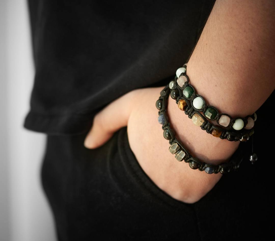 KAMPANJE / Trendy og Exclusivt Shambhala ArmbÅnd, Spiritual Fortune, Citrine, Golden Obsidian, Fuchsite, Tigereye