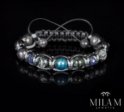 New 2025 Design / Trendy og Exclusivt Shambhala Armbånd - Men & Woman bracelet w/Apatite, Sodalite, seraphinite, black moonstone