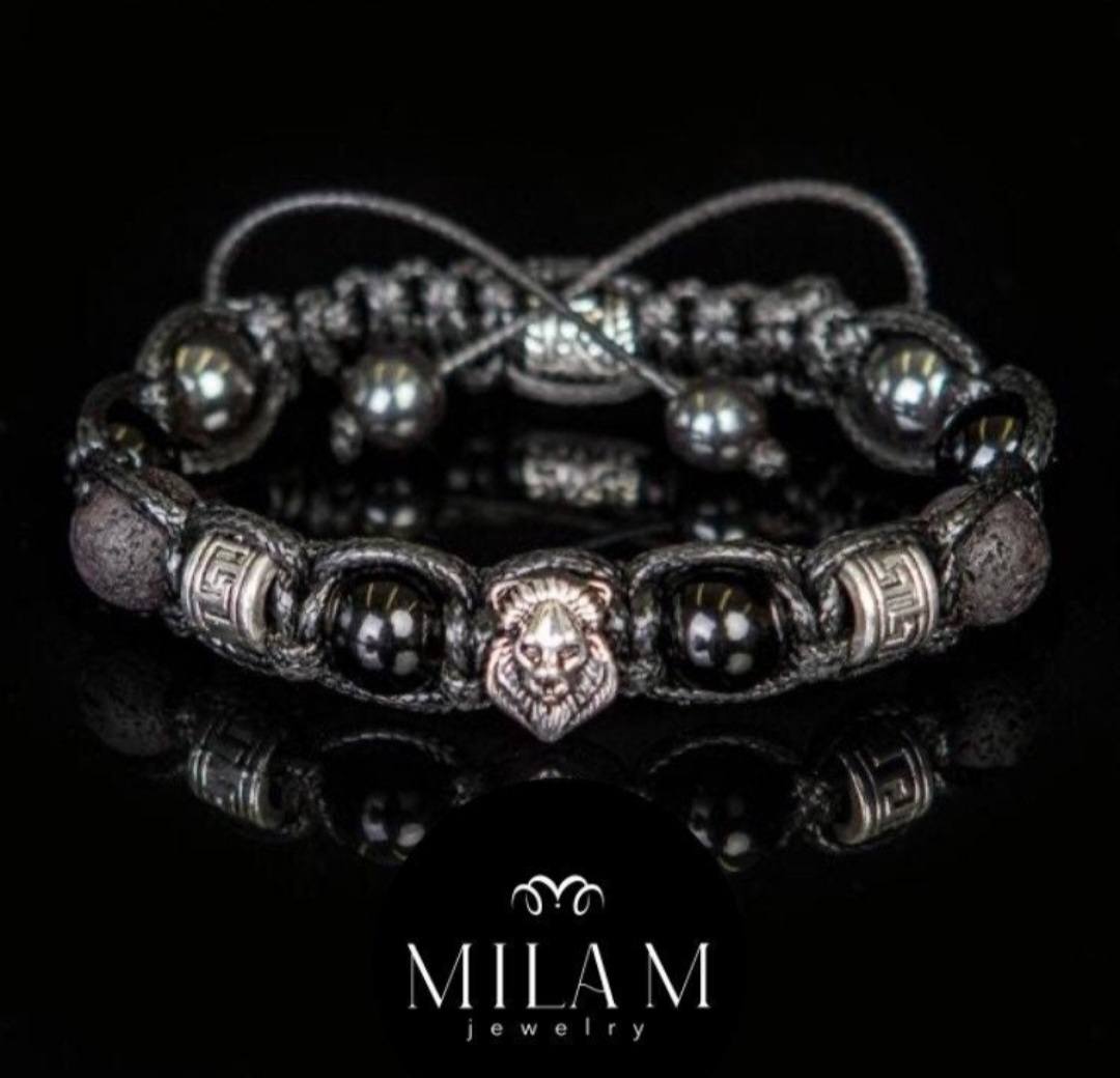 MÅNEDENS UTVALGTE / Trendy og Exclusivt Shambhala Lion ArmbÅnd , Black Onyx, Lavasten, Hematite,  unisex og justerbare.