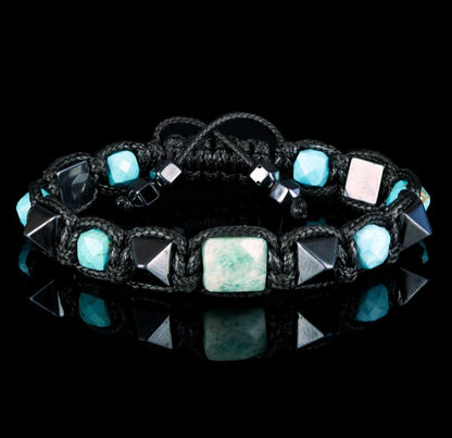 New 2025 Design / Trendy og Exclusivt Shambhala Armbånd, Natural Amazonite, Turquoise Hematite Bracelet – Strength Protection