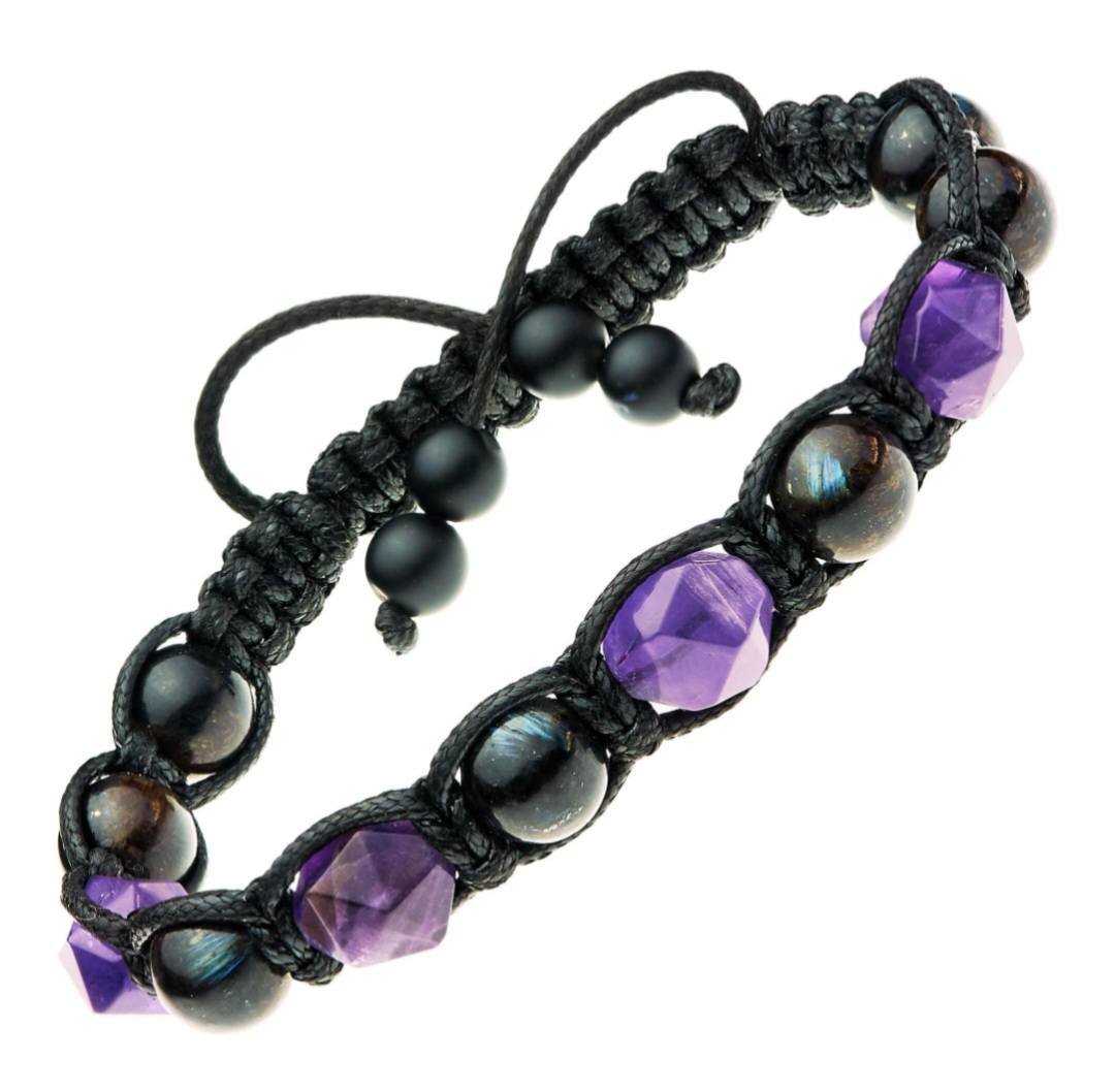 MÅNEDENS UTVALGTE / Trendy og eksklusivt Chambhala Armbånd, Amethyst • Astrophyllite• Unisex Bracelet for Men and Women. Men's Bracelet. Purple-black stones, 8 mm beaded bracelet