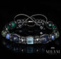 New Braided Black Cord Bracelet with Cube Blue Topaz, Natural Sapphire, Seraphinite, Emerald Fuchsite • Prosperity Manifest Wealth Success