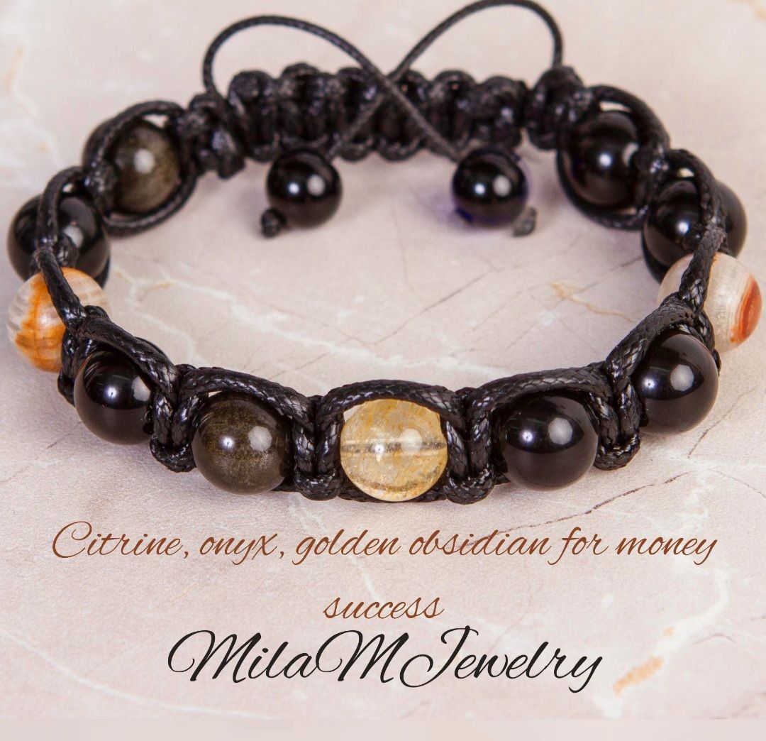 MÅNEDENS UTVALGTE /Trendy og Exclusivt Shambhala ArmbÅnd , Citrine, Golden Obsidian og Marble Onyx, unisex og justerbare