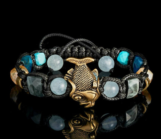 New 2025 Design / Trendy og Exclusivt Shambhala Armbånd, Pisces Zodiac Bracelet – Aquamarine, Turquoise, Hawk’s Eye, Apatite Citrine - Spiritual, Protection, Intuition
