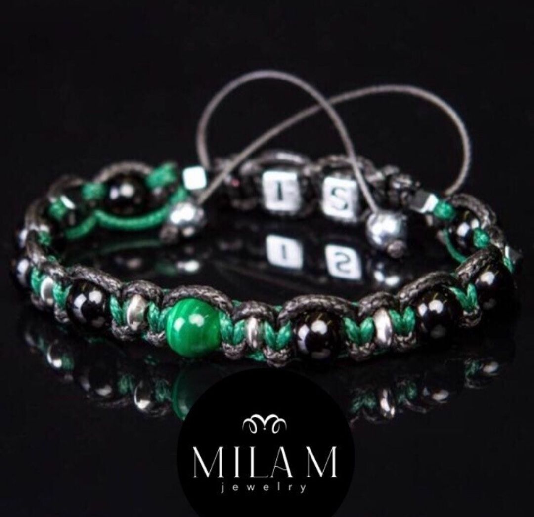 KAMPANJE / Trendy og Exclusivt Shambhala ArmbÅnd, Malachite & Black Turmaline  Stone Design, unisex og justerbare