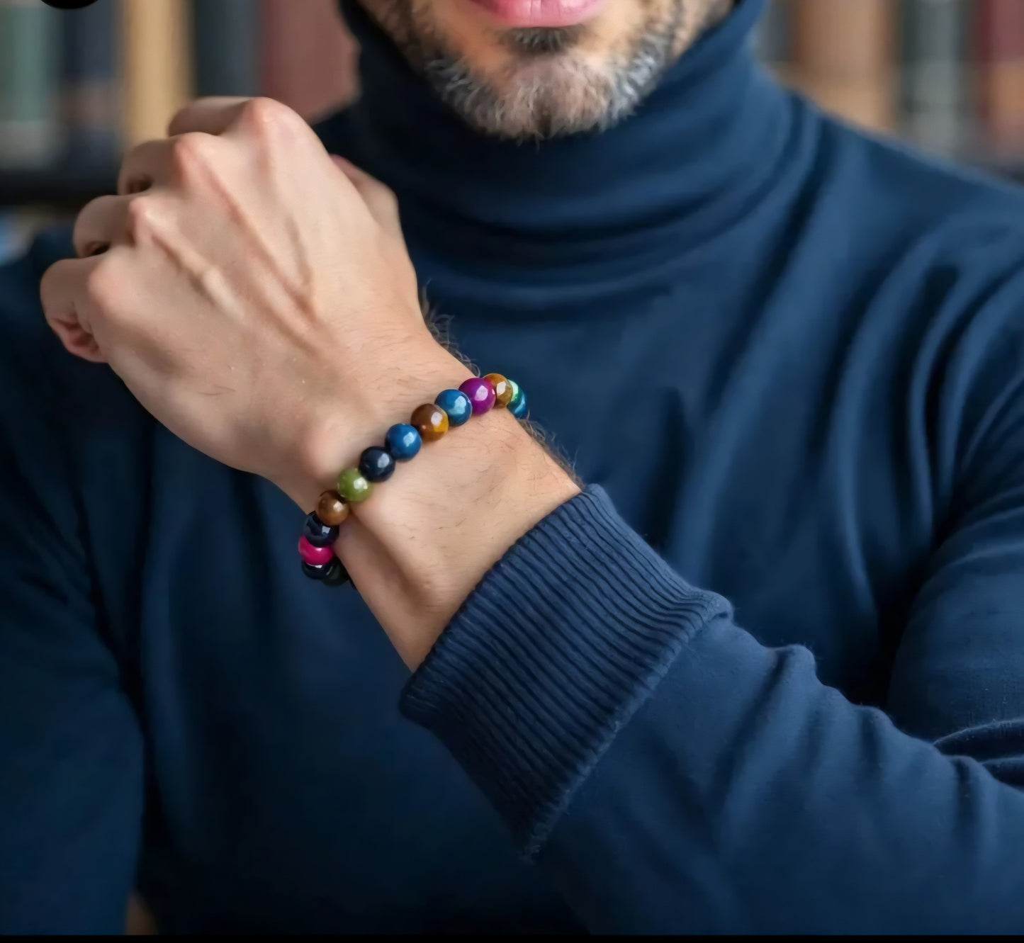 Nye Multicolor Tiger Eye armbånd, 8mm kuler - fleksible - unisex..