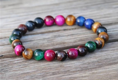 Nye Multicolor Tiger Eye armbånd, 8mm kuler - fleksible - unisex..