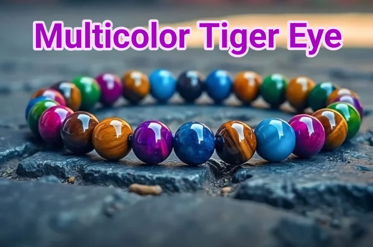 Nye Multicolor Tiger Eye armbånd, 8mm kuler - fleksible - unisex..