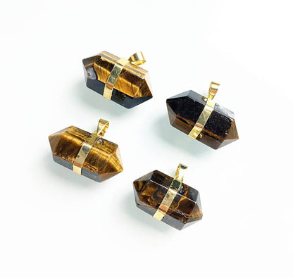 Nye, dobbelt terminert Tiger Eye anheng med kjede , Gold Electroplated