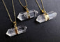 Nye, dobbelt terminert Clear Quartz anheng med kjede , Gold Electroplated
