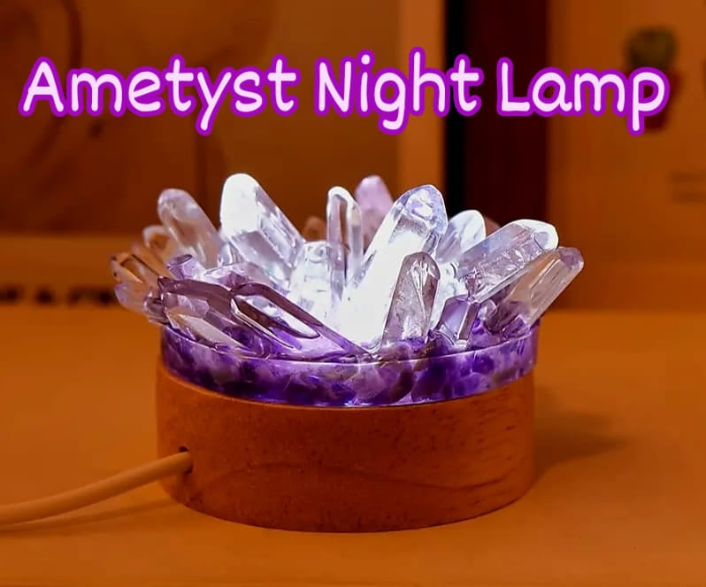Nye, smÅ og søte Led Crystal Nattlamper... Ametyst Chipstones+ Clear Quartz Points