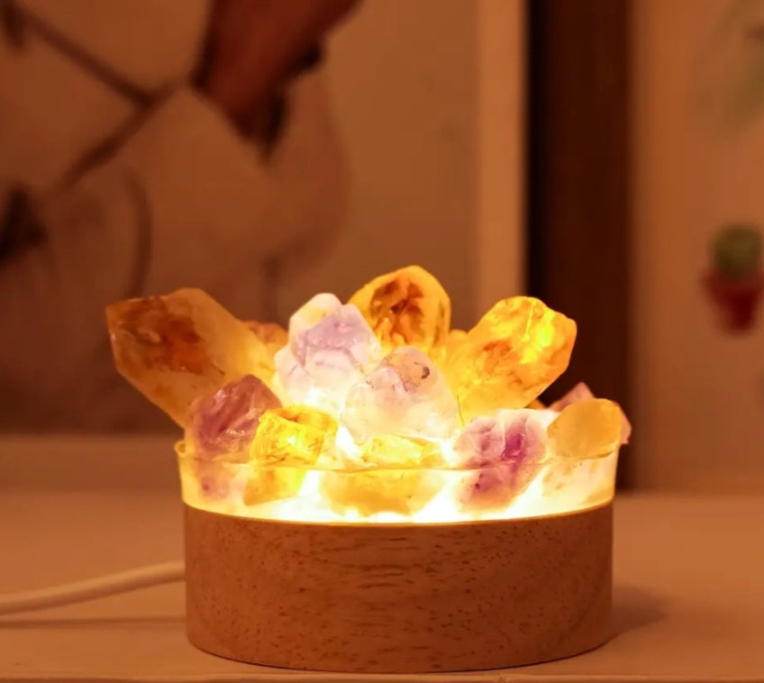 Nye, smÅ og søte Led Crystal Nattlamper... Ametyst + Yellow Quartz Points