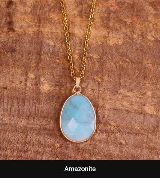Nye MICCI Design Kjede med 23x17mm Oval Amazonite Anheng , Gold Electroplated