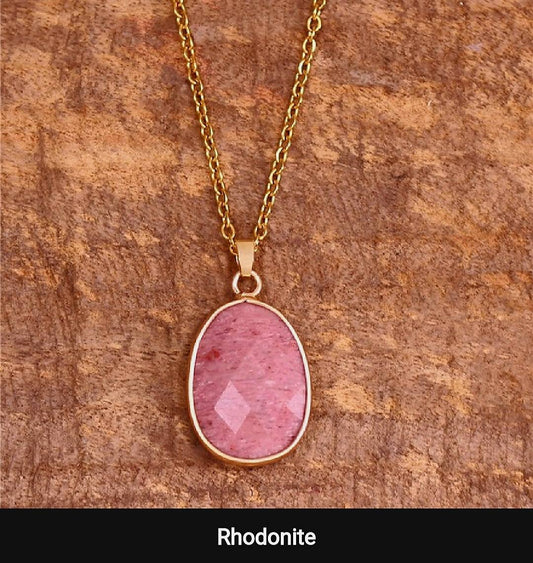 Nye MICCI Design Kjede med 23x17mm Oval Rhodonite Anheng , Gold Electroplated