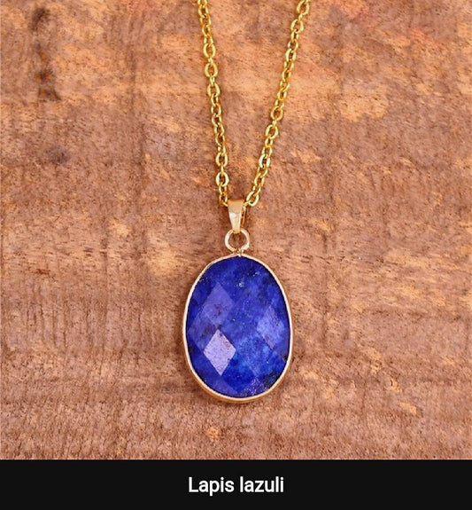 Nye MICCI Design Kjede med 23x17mm Oval Lapis Lazuli Anheng , Gold Electroplated