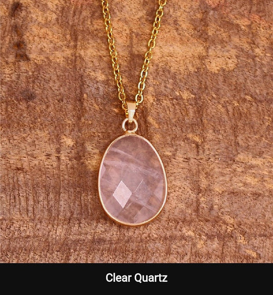 Nye MICCI Design Kjede med 23x17mm Oval Clear Quartz Anheng , Gold Electroplated