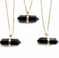 Nye, dobbelt terminert Sort Obsidian anheng med kjede , Gold Elctroplated