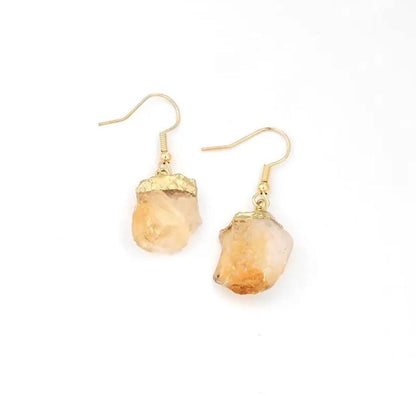 Elegante og enkle øredobber i Ice Cube Drop Design m/krok, Goldplated - Raw CITRINE ( heated ) , small size