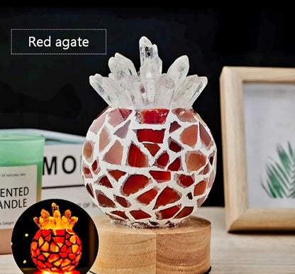 Ny, dekorativ Red Agat & Clear Quartz Krystallampe i " Pineapple " Design