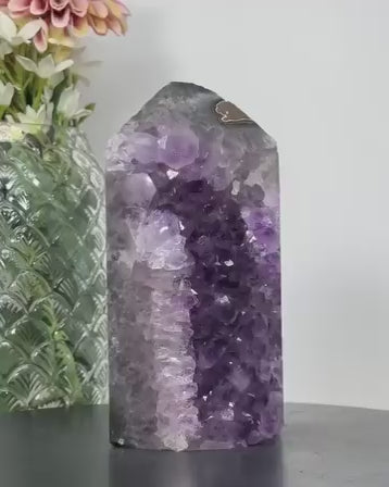 Natural Uruguay Amethyst & Agate Stone Tower AAA+ Quality Geode, 19x10cm, STP0178